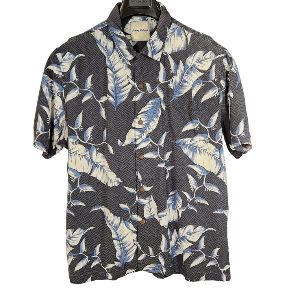 Tommy Bahama Mens Large Hawaiian Camp Shirt 100 Silk Blue Floral Print